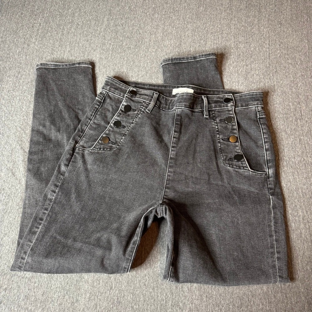 LOFT The Skinny Jeans Women Buttons High Rise Size 31 12 Washed Out‎ Black